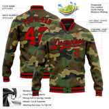 Custom Camo Red-Black Bomber Full-Snap Varsity Letterman Salute To Service Jacket