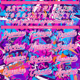 Custom Graffiti Pattern Pink-White Words 3D Bomber Full-Snap Varsity Letterman Jacket