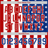 Custom White Royal-Red American Flag Fashion 3D Bomber Full-Snap Varsity Letterman Jacket