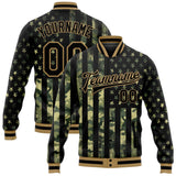 Custom Olive Black-Old Gold American Flag Fashion 3D Bomber Full-Snap Varsity Letterman Salute To Service Jacket