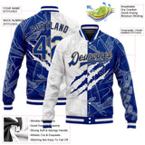 Custom Graffiti Pattern Royal-Old Gold Scratch 3D Bomber Full-Snap Varsity Letterman Jacket