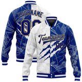 Custom Graffiti Pattern Royal-Old Gold Scratch 3D Bomber Full-Snap Varsity Letterman Jacket