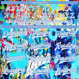 Custom Graffiti Pattern White-Light Blue Abstract 3D Bomber Full-Snap Varsity Letterman Jacket