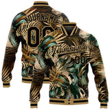 Custom Black Black-Old Gold Hawaii Palm Trees 3D Pattern Design Bomber Full-Snap Varsity Letterman Jacket