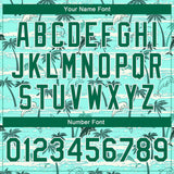 Custom Aqua Kelly Green-White Hawaii Palm Trees 3D Pattern Design Bomber Full-Snap Varsity Letterman Jacket