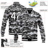 Custom Camo White-Black 3D Bomber Full-Snap Varsity Letterman Salute To Service Jacket