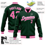 Custom Green Pink-White Bomber Full-Snap Varsity Letterman Jacket
