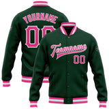 Custom Green Pink-White Bomber Full-Snap Varsity Letterman Jacket