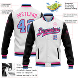 Custom White Light Blue Black-Pink Bomber Full-Snap Varsity Letterman Two Tone Jacket