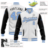 Custom White Light Blue-Black Bomber Full-Snap Varsity Letterman Two Tone Jacket