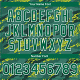 Custom Green Kelly Green-White 3D Pattern Design Bomber Full-Snap Varsity Letterman Jacket