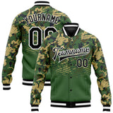 Custom Camo Black-Kelly Green 3D Bomber Full-Snap Varsity Letterman Salute To Service Jacket