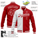 Custom White Red Bomber Full-Snap Varsity Letterman Split Fashion Jacket