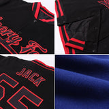 Custom Royal Black-Red Bomber Full-Snap Varsity Letterman Split Fashion Jacket