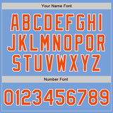 Custom Light Blue Orange-White Bomber Full-Snap Varsity Letterman Split Fashion Jacket
