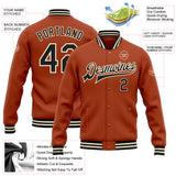 Custom Texas Orange Black-Cream Bomber Full-Snap Varsity Letterman Jacket