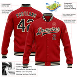 Custom Red Black-Cream Bomber Full-Snap Varsity Letterman Jacket