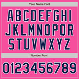 Custom Pink Navy-White Bomber Full-Snap Varsity Letterman Jacket