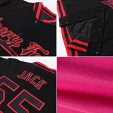 Custom Pink Black-Cream Bomber Full-Snap Varsity Letterman Jacket
