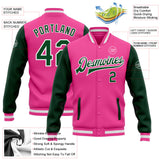 Custom Pink Green-White Bomber Full-Snap Varsity Letterman Two Tone Jacket