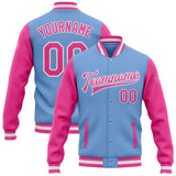 Custom Light Blue Pink-White Bomber Full-Snap Varsity Letterman Two Tone Jacket