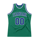 Custom Kelly Green Royal-White Authentic Throwback Basketball Jersey