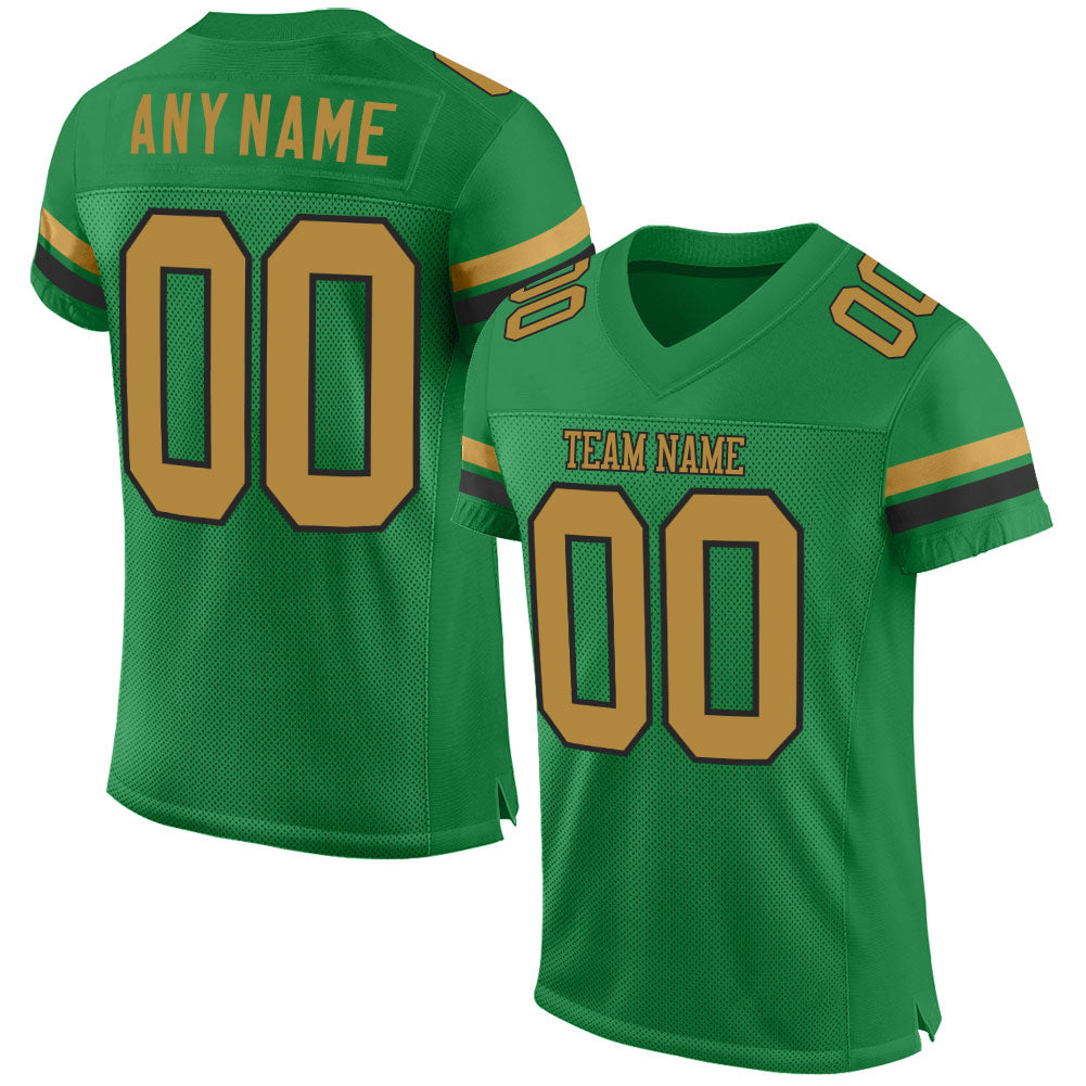 Custom Grass Green Old Gold-Black Mesh Authentic Football Jersey