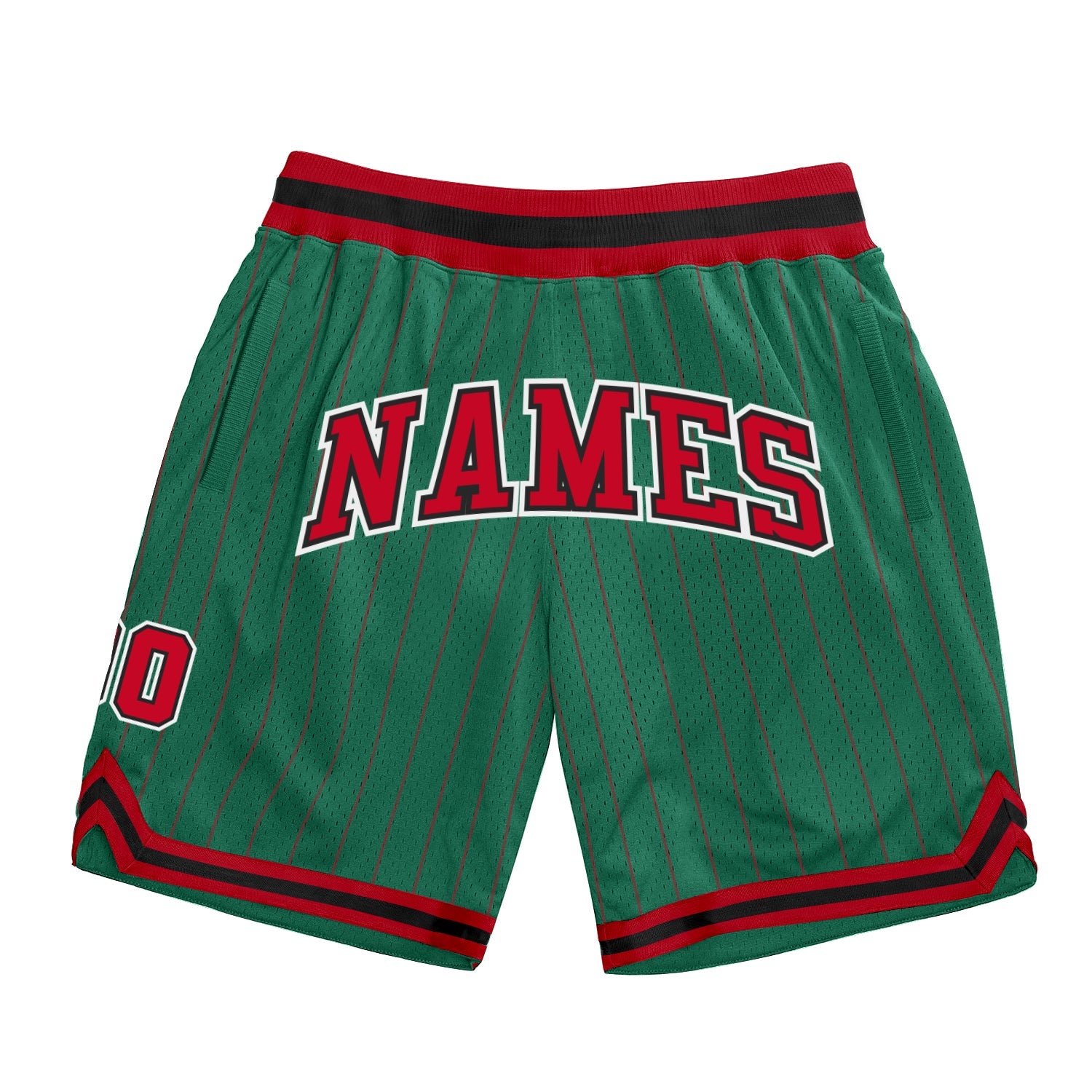 Custom Kelly Green Red Pinstripe Red-Black Authentic Basketball Shorts