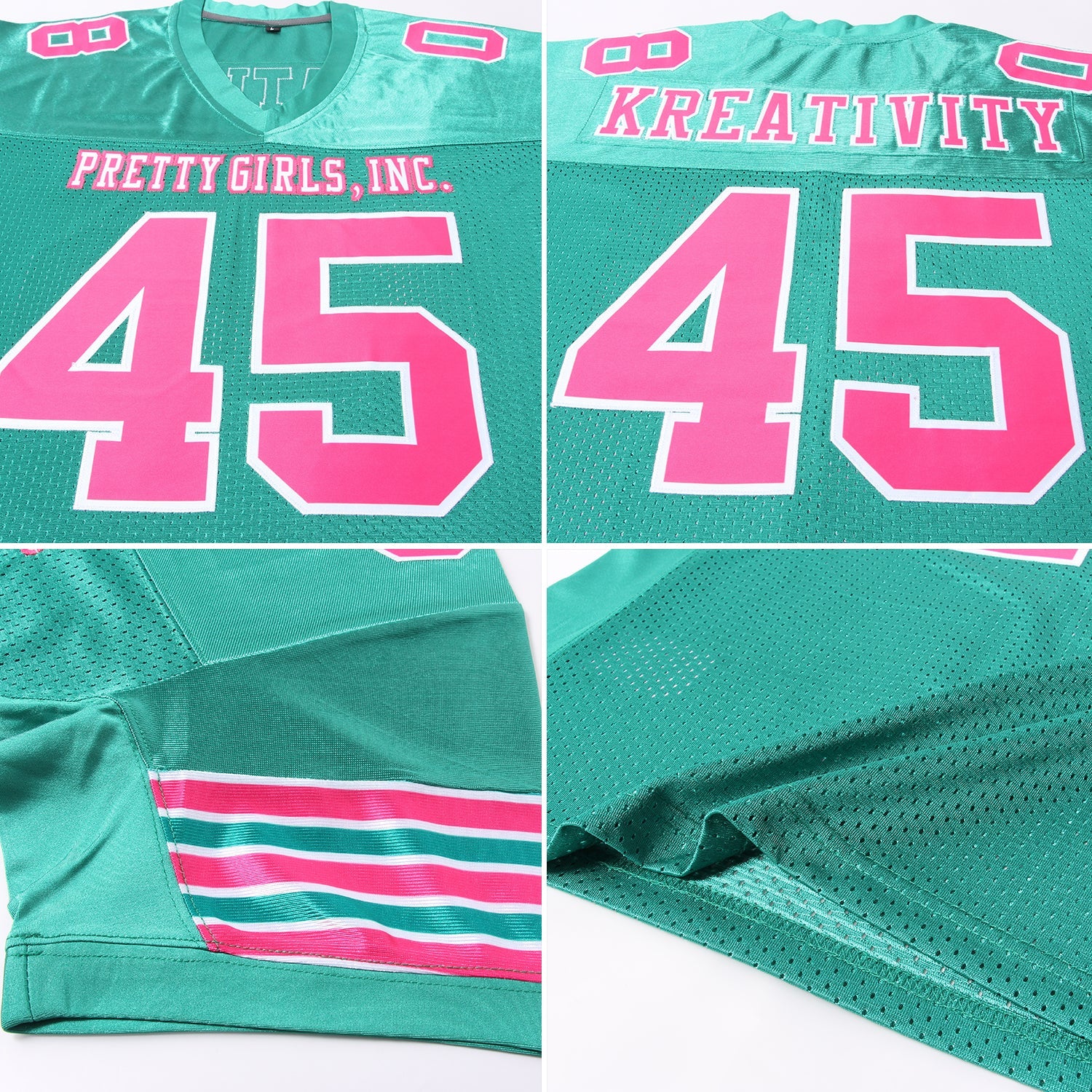Custom Kelly Green Pink-White Mesh Authentic Football Jersey