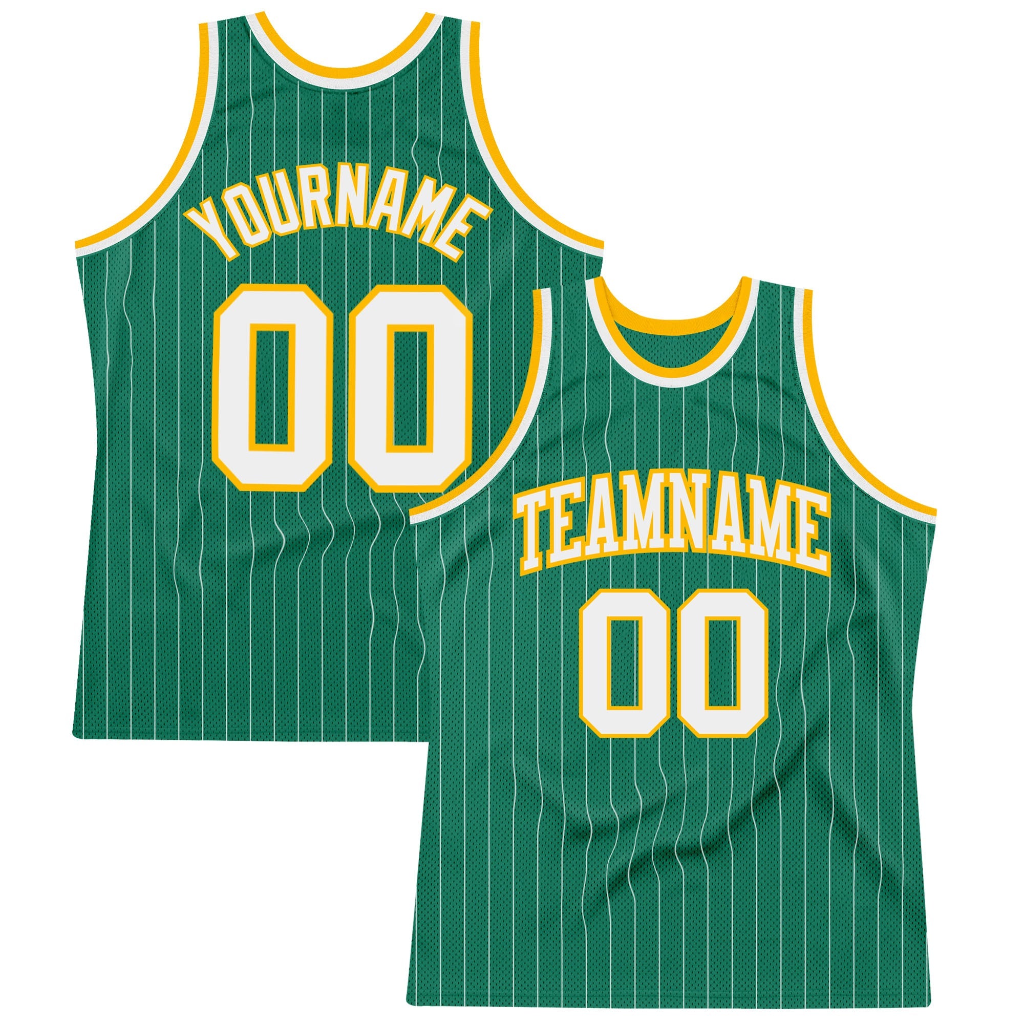 Custom Kelly Green White Pinstripe White-Gold Authentic Basketball Jersey