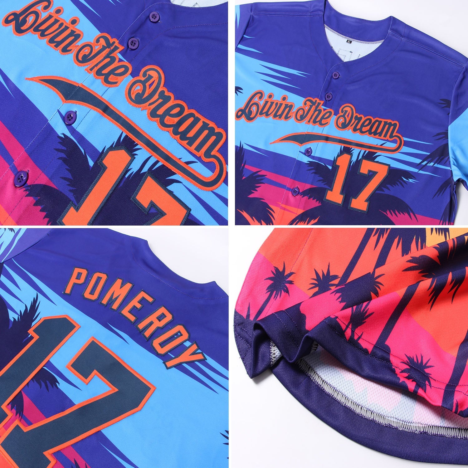 Custom Royal Navy-Orange 3D Pattern Design Palm Trees Authentic Baseball Jersey