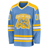 Custom Light Blue Gold-White Hockey Jersey