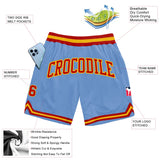 Custom Light Blue Red-Gold Authentic Throwback Basketball Shorts
