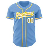 Custom Light Blue White-Gold Authentic Baseball Jersey