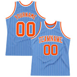 Custom Light Blue White Pinstripe Orange Authentic Basketball Jersey