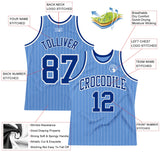 Custom Light Blue White Pinstripe Royal Authentic Basketball Jersey