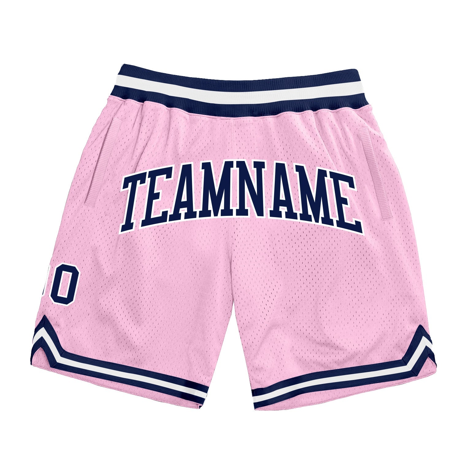 Custom Light Pink Navy-White Authentic Throwback Basketball Shorts