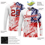 Custom White Red-Royal American Flag Fashion 3D Long Sleeve Performance T-Shirt