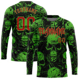 Custom 3D Pattern Halloween Skulls Long Sleeve Performance T-Shirt