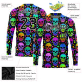 Custom 3D Pattern Bright Multicolored Halloween Skulls Long Sleeve Performance T-Shirt