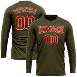 Custom Olive Red-Cream Long Sleeve Performance Salute To Service T-Shirt