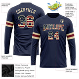 Custom Navy Vintage USA Flag Cream-Crimson Long Sleeve Performance Salute To Service T-Shirt