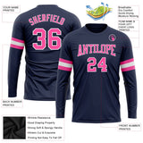 Custom Navy Pink-White Long Sleeve Performance Salute To Service T-Shirt