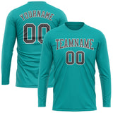 Custom Aqua Steel Gray-White Long Sleeve Performance T-Shirt