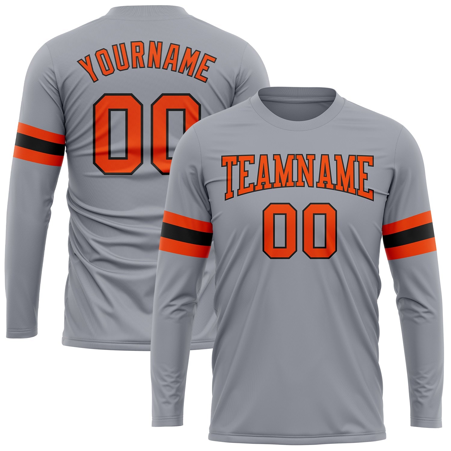 Custom Gray Orange-Black Long Sleeve Performance T-Shirt