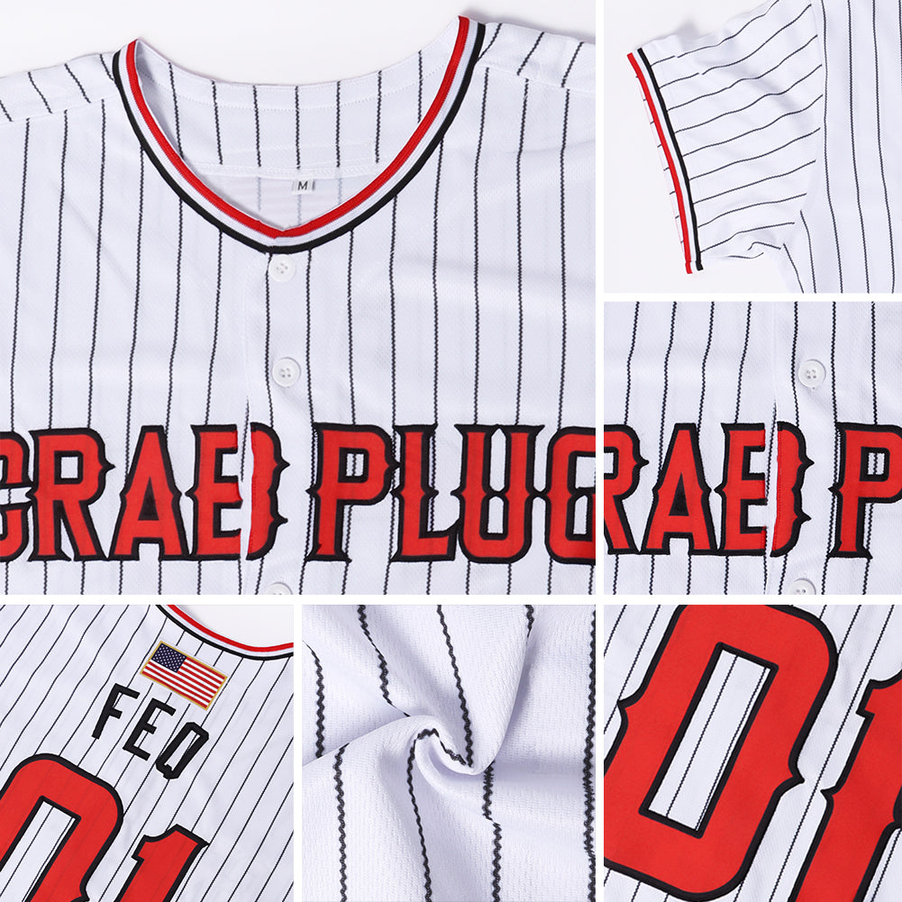 Custom White Black Pinstripe Red-Black Authentic American Flag Fashion Baseball Jersey