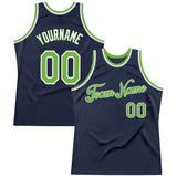 Custom Navy Neon Green-White Authentic Throwback Basketball Jersey