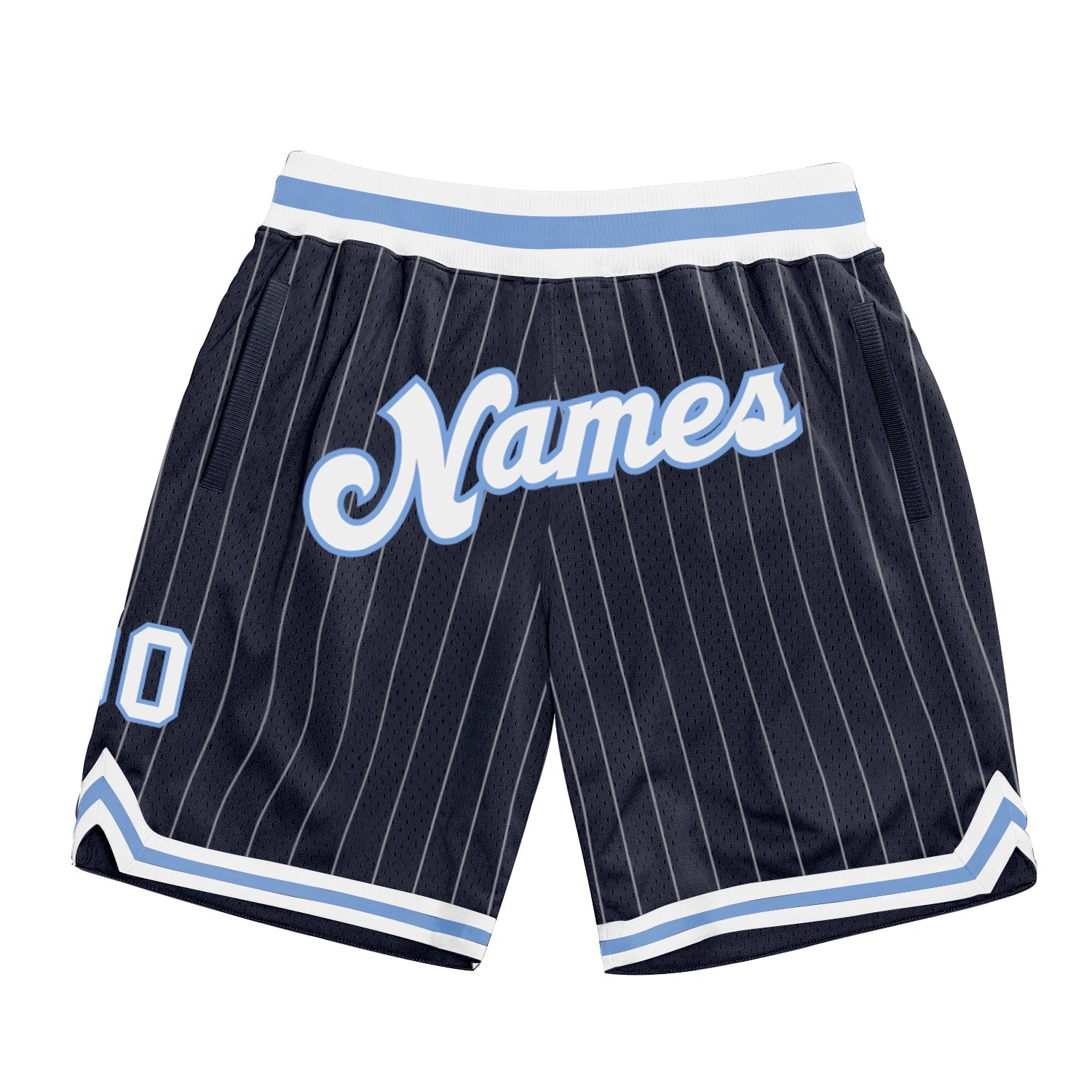 Custom Navy White Pinstripe White-Light Blue Authentic Basketball Shorts