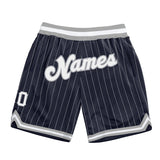Custom Navy White Pinstripe White-Gray Authentic Basketball Shorts