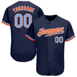 Custom Navy Powder Blue-Orange Authentic Baseball Jersey